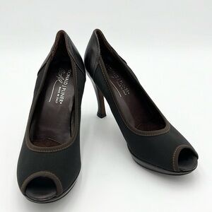 DONALD J PLINER COUTURE ITALIAN ZORYA DARK BROWN PEEP TOE LEATHER HEEL SZ 6